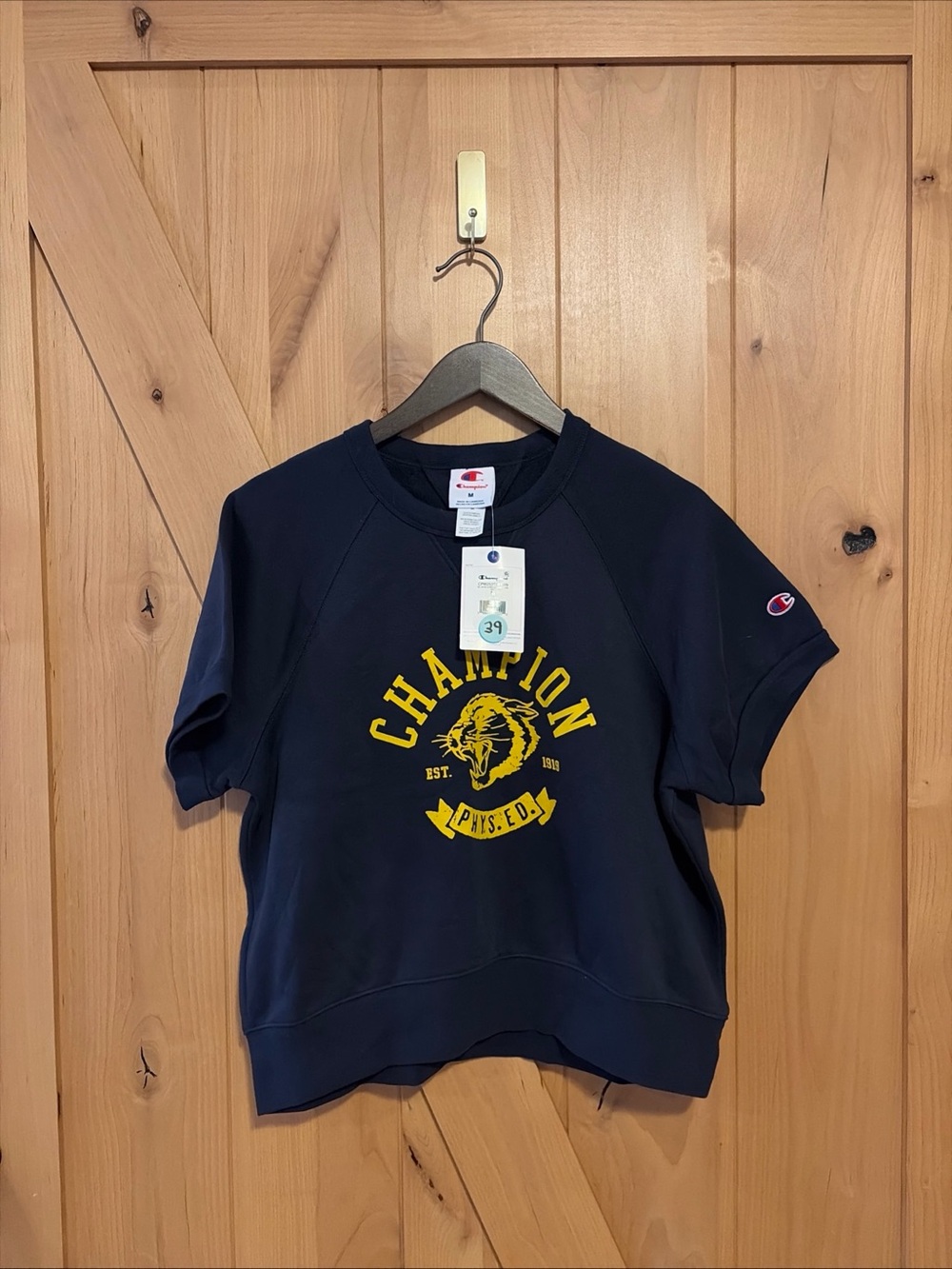 Champion Rec Center Cropped Raglan Short Sleeve Sweatshirt Blue M NWT
